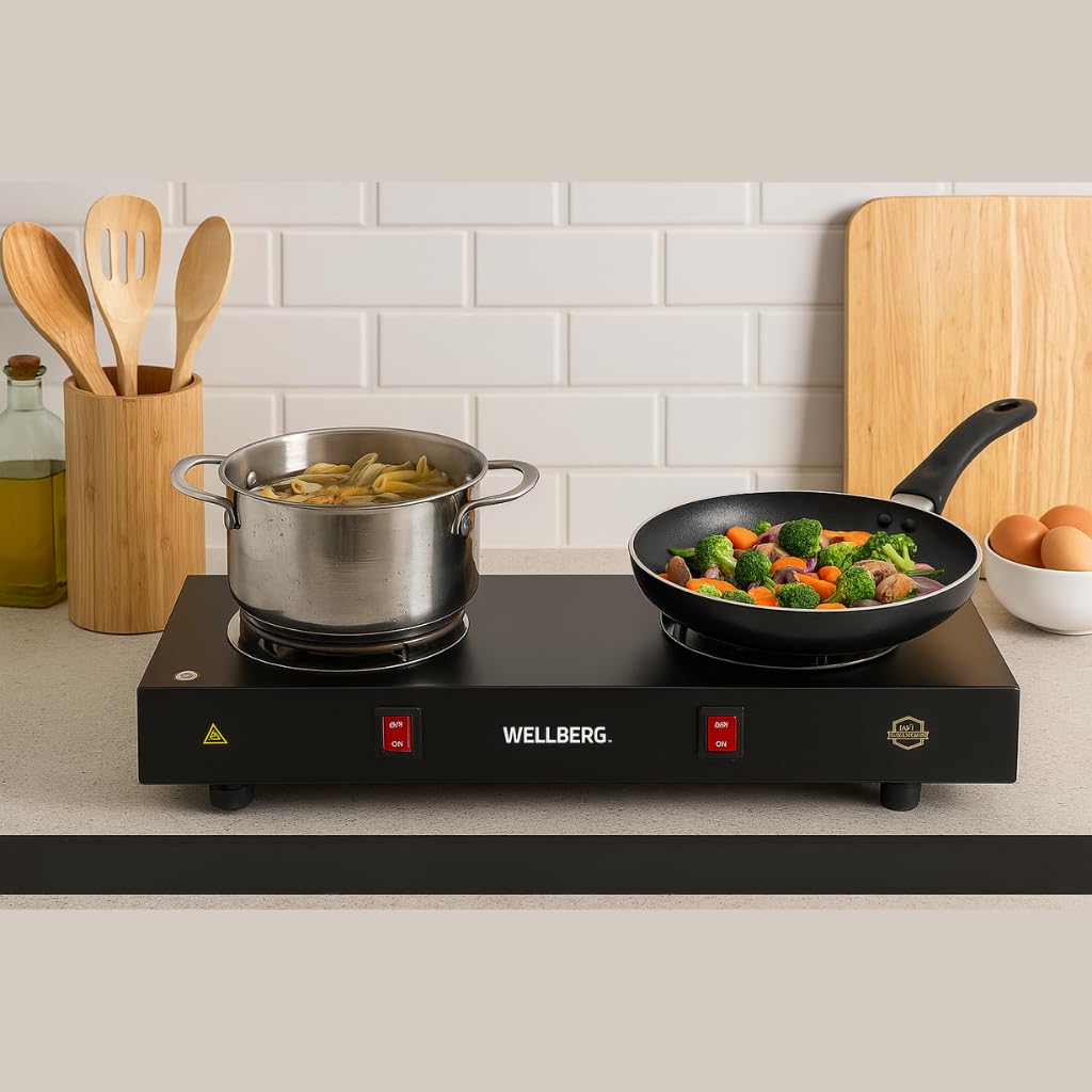 Wellberg 2000W Double Burner Electric Hot Plate | Dual Coil